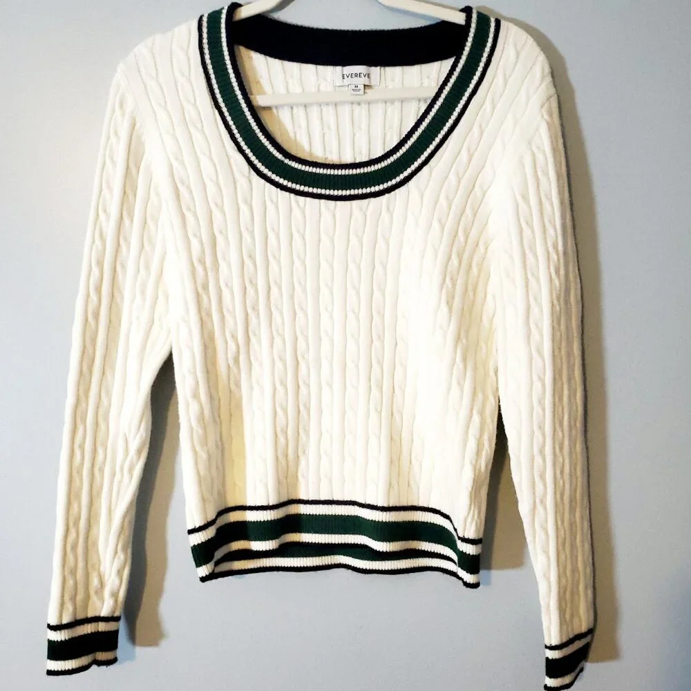 Evereve Cable Knit Scoop Neck Sweater Tennis Preppy Academia Size M